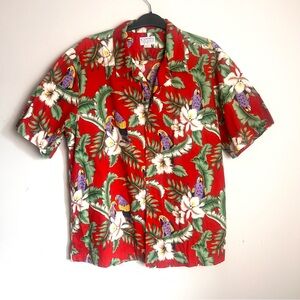 Vintage KY’s of Hawaii Red Floral Shirt with Parrot Print